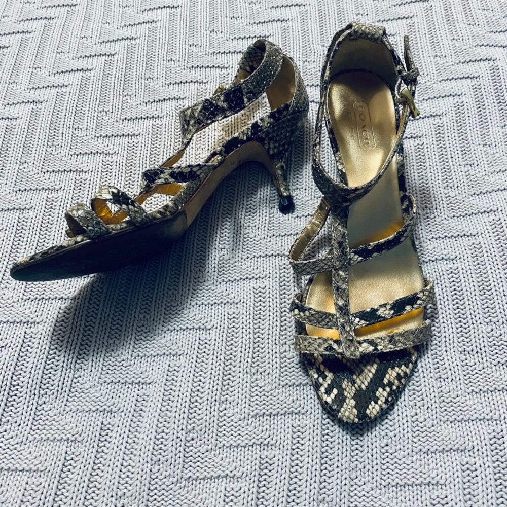 Coach snake skin strappy heeled sandals size 6.5